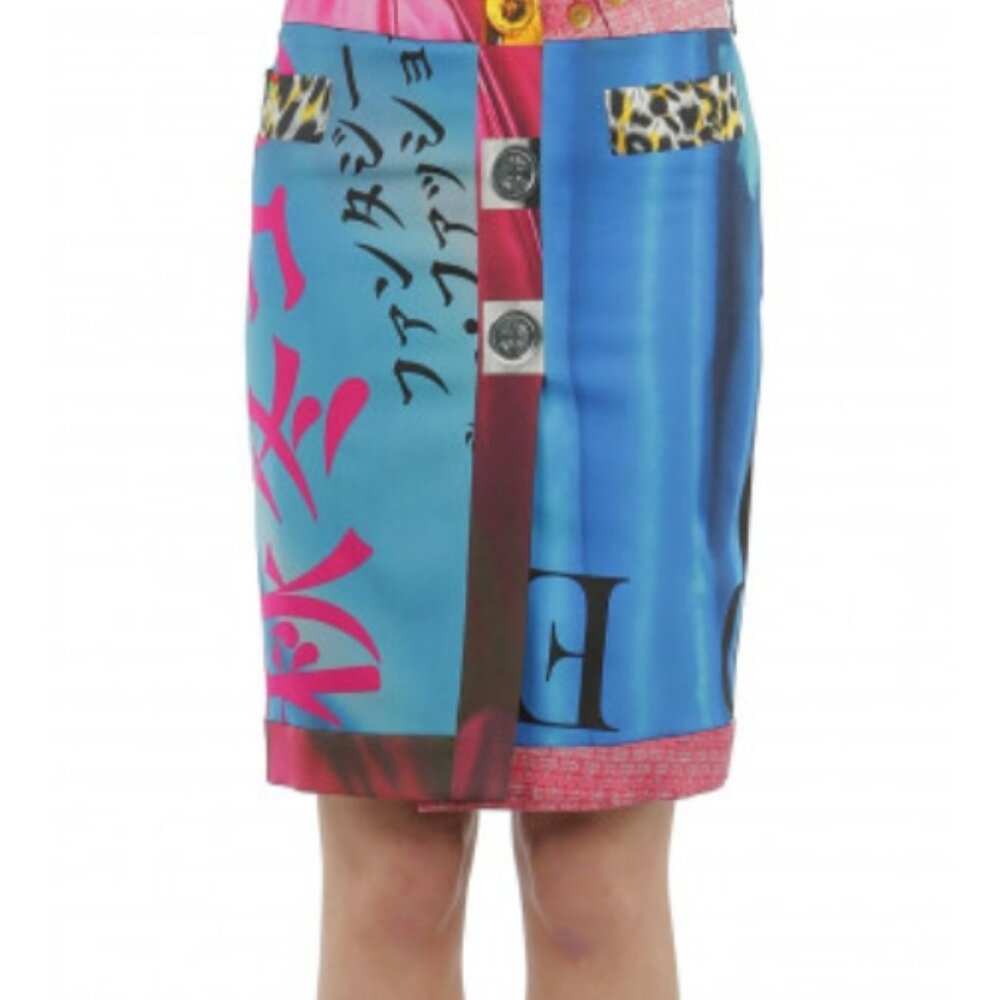 NWT 2019 Runway Moschino Couture Printed Blue Multi Knee-Length Skirt IT44 $950